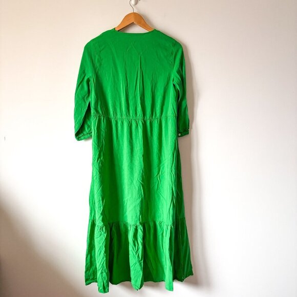 Zara Linen Blend Tiered Ruffle Hem Midi Dress Green Size Large - Picture 5 of 6